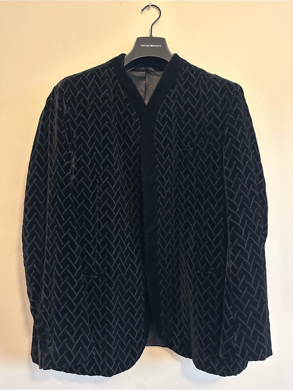 Giorgio Armani "Upton" Black Velvet Geometric Blazer - Size 56R (US 46R)